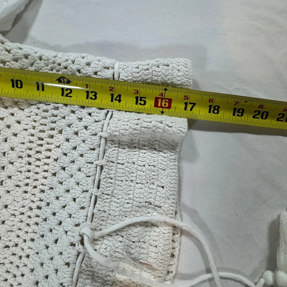 Free People Megan Crochet Top Size‎ XS Ivory Puff Sleeves Open Back Boho Whimsy